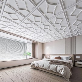 WOWSTAR 12-Pack 24"x24" Drop Ceiling Tiles, 3D Decorative Glue Up Ceiling Tiles, White