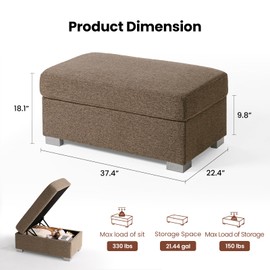 ModernMate Storage Ottoman Bench, 37.3 inches Rectangle Ottoman with Storage & Safety Hinge, Upholstered Storage Benches with Solid Wood Leg, Bed Bench for Bedroom, Living Room, Entryway, Brown