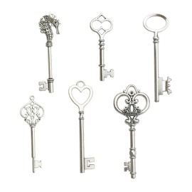 FAIRYGATE Charms for Crafting Mixed Set of 6 Large Silver Charm Skeleton Keys in Antique Bronze Set of 6 Keys A6819