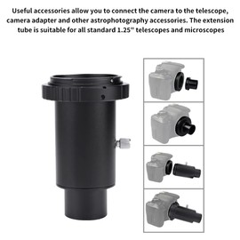 1.25 Inch Astronomy Telescope Extension Tube Camera Adapter Kit, Fixed Photography Eyepiece Extension Tube M42 Thread to Reduce Reflection, Manual Focus Opening T2 Adapter Ring