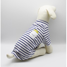 Petzzi Pet Dog Puppy Cat Clothes Light Weight Summer Striped T Shirt with Printed Pocket - Miles (X-Small, Blue/White Stripes)