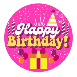 Car Magnet Happy Birthday Balloons, Round Magnetic Decal Sign for Cars, Classrooms, Office, or Fridge, 5.5 Inches (Pink)