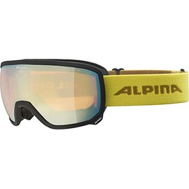 ALPINA Scarabeo Q-Lite Mirrored, Contrast-Enhancing OTG Ski Goggles with 100% UV Protection for Adults, Black-Curry, One Size