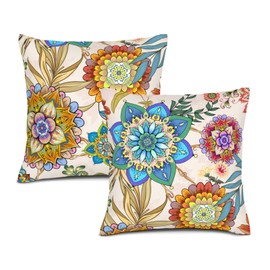 Waiyear Boho Floral Throw Pillow Covers Aesthetic 18"x18" Set of 2 Colorful Flowers Decorative Pillow Cases for Couch Bed Sofa Living Room Decor Outdoor Cushion Covers
