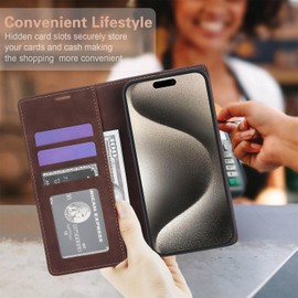 KQXG Hülle für Motorola Moto E15 / Moto G05 - Stoßfeste Schutzhülle, Handyhülle aus Klapp Synthetik Leder mit Kartenfach, Silikon Innen, Ständer, Magnetverschluss Wallet Design -Braun