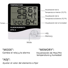 Termómetro Higrómetro con Sonda Cable 1.5 m - Monitor de Temperatura y Humedad Interior Exterior Con Pantalla LCD | Reloj de Alarma | Registros Max/Min -Termómetro e higrómetro Para Hogar Oficina