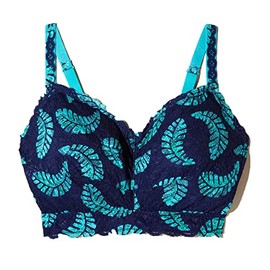 Cosabella Womens Say Never Printed Ultra Curvy Sweetie Bralette, Leaf/Bright Teal, Small