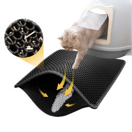 Cat Litter Tray Mat, Cat Litter Tray Mat, Waterproof and Urine Proof Cat Mat, Cat Litter, Double Layer Design, Honeycomb, Protects the Floor from Cat Litter (Grey, 45 x 31 cm)