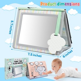Dr.Rapeti Soft Tummy Time Book Baby Safe Mirror with Teether Crinkle Pages Tummy Time Mirror High Contrast Montessori Sensory Toy Tummy Time Toy for Newborn Baby Infant