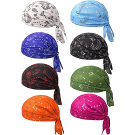 Foaincore 8 Pack Do Rag Skull Caps for Men Sweat Wicking Doo Rags Cooling Helmet Liner Cycling Motorcycle Bandana (Trendy Style)