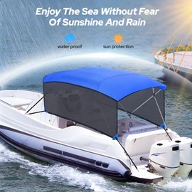 KAKIT 3 4 Bow Bimini Top Replacement Cover, 900D Oxford Bimini Tops for Boats with 2 Mesh Sidewalls, 2 Straps and Storage Boot Easy Install Zipper Closure, Replacement Boat Canopy Sun Shade No Frame