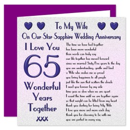 My Wife 65th Wedding Anniversary Card - On Our Star Sapphire Anniversary - 65 Years - Sentimental Verse I Love You