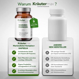Kräutermax Milk Thistle Complex | Milk Thistle Capsules with Vitamin C and Vitamin B Complex | Milk Thistle Extract Vegan and Natural | According to Kräutermax Style | Milk Thistle 1 x 60 Pieces