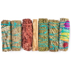 7 Sage Smudge Kit with Blue Sage, 7 Chakra White Sage, Cedar, Dragon's Blood, Rosemary, Yerba Santa, Palo Santo | Salvia Blanca para Limpiar Sustainably Sourced