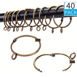 Yrhrol 40 Pcs Openable Curtain Rings with Eyelets Antique Brass 2Inch Strong Metal Heavy Duty Rustproof Metal Drapery Rings, Curtain Rings for Bathroom, Living and Guest Room