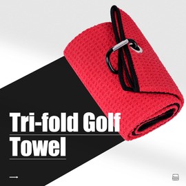 Mile High Life Tri-fold Golf Towel | Premium Microfiber Fabric | Waffle Pattern | Heavy Duty Carabiner Clip (Red/Black)
