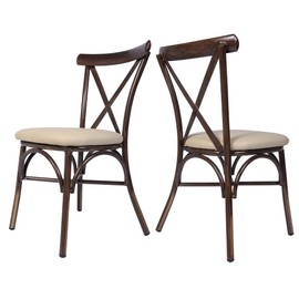 Koreyosh Modern Dining Chair Set of 2, Upholstered PU Leather Dining Room Chairs, Comfortable X-Shape Back Kitchen Chairs with Aluminum Frame for Outdoor or Indoor Use, Sand Beige