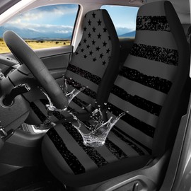 Jodoolang Gray USA Flag Front Seat Cover Only Fabric, Vehicle Seat Protector Car Covers for Auto Accessories Set of 2 Universal Fits