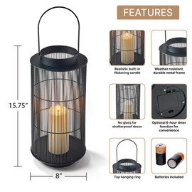 LampLust Outdoor Lantern Decorative Outdoor Patio Decor, 16 Inch Candle Lantern, Black Metal, Outdoor Lanterns for Patio Waterproof, Battery Included, Modern Farmhouse Front Porch Decor
