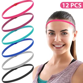 12 Pieces Thin Non-Slip Elastic Sport Headbands, Hair Bands with Non Slip Silicone Grip Exercise Hair Sweatbands for Men Women Football Basketball Soccer Tennis Yoga (Multi-Colors)
