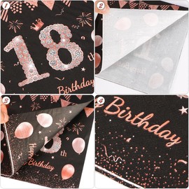 Pack of 60 Napkins for 18th Birthday Girls, Serviettes Birthday, Decoration 18th Birthday Girl Black Rose Gold Napkins for Girls Women Celebrations Party Decorations