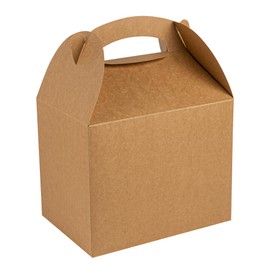Restaurantware Bio Tek 10 x 7 x 8 Inch Gable Boxes For Party Favors 25 Durable Barn Boxes - With Built-In Handle Greaseproof Kraft Paper Gable Boxes For Birthday Parties And Weddings