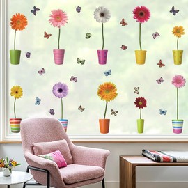 LHIUEM Flower Window Stickers,Flower Window Clings,Butterfly Window Decal,Blossom Floral Window Sticker for Glass,Garten Flowers Window Decoration,Spring Summer Sticker for Living Room Kitchen Decor