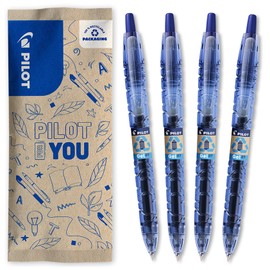 PILOT Bottle 2 Pen Gel 0.7, Gel Pen, Made from Recycled Plastic, (Blue), Medium Tip, 1 Piece (Pack of 4)