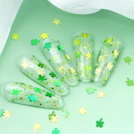 St. Patrick's Day Nail Art Glitters Sequins Lucky Shamrock Nail Sequins Sparkle Multi Color Clover Nail Flakes Design Nail Charms 3D Confetti Nail Glitter for Nail Decoration Accessories