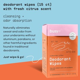 BUSYCO- Toallitas desodorantes Refresh Line - 15 unidades Toallitas desodorantes para mujeres con zinc, probióticos y prebióticos - D