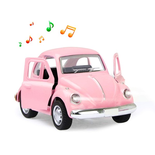 Coolplay Mini Toy Car Light-up and Musical Pull Back Frition Car Toy Classic Die Cast Car Model Educational Toys for Girls Toy Car Pink