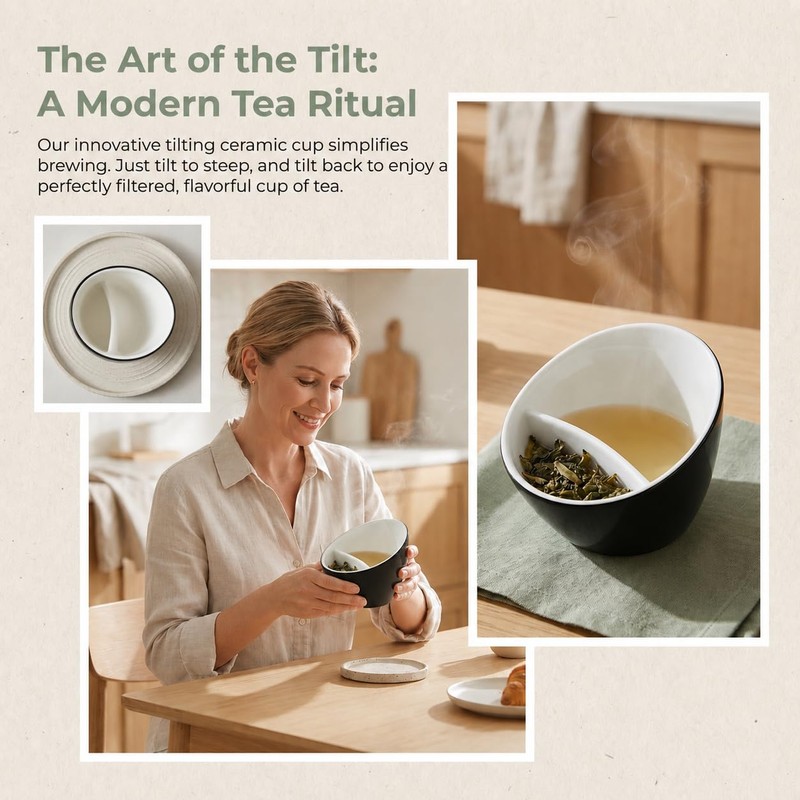 Tilt Tea Cup with Infuser, Water Separation Tea Cup, 11.8oz/350ml