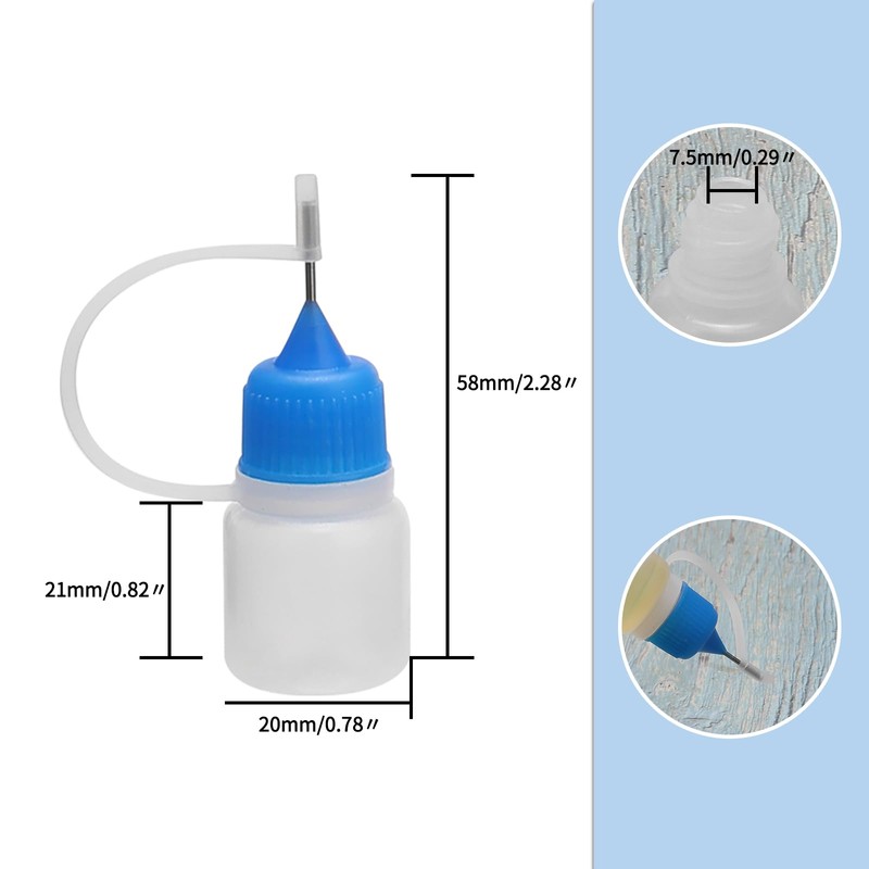 10pcs 3ml Empty Plastic Dropper Bottles Metal Needle Bottle Blue