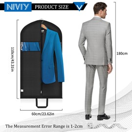 Niviy Suit Bag 110 x 60cm Foldable Suit Carriers for Men, Travel Garment Bag with Handles Waterproof Anti-mite Breathable for Wardrobe and Travel Dustproof (Black)