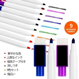 DERAYEE Dry Erase Markers, Erasable Marker Pens, Set of 12 Colors, Erasable, Round Tip, Medium Point, Signage Writing for Home, School, Office (Set of 9 Colors)