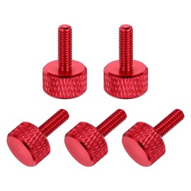 sourcing map 5 Pcs M4x12mm Flat Head Knurled Thumb Screws, Solid Aluminum Alloy Fully Threaded Thumbscrew Bolts Fasteners for PC Computer Cases Graphics Card, Red