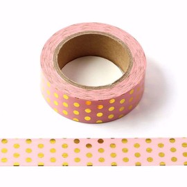 CIAJIE Pink Foil Dots Washi Tape,5/8" x 393 inches(15mm*10M) Pink Foil Dots Washi Tape, Masking Tape Craft Supplies Tape for Scrapbooking DIY Craft Decorative Washi Tape