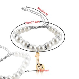 POTIY Giraffe Gifts Gold Plated Giraffe Charm Bracelet Adjustable Pearl Bracelet for Giraffe Lovers Animal Lovers (Giraffe Charm Pearl Bracelet)