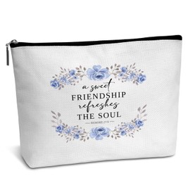 Christian Gifts for Women, A Sweet Friendship Refreshes the Soul Makeup Bag, Small Cosmetic Bag, Friendship Birthday Gifts for Women Friends, Waterproof Canvas Makeup Bag Travel Essentials-D18