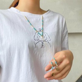 Niaspi Long Turquoise Y Lariat Pendant Necklace for Women Unisex Gold Plated Boho Layered Turquoise Bead Choker Necklace Bohemian Blue Beaded Carved Coin Dangling Adjustable Necklace Jewelry