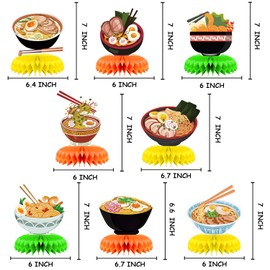 8 Pcs Ramen Party Decoration, Japenese Noodles Theme Honeycomb Centerpieces 3D Double Sided Table Decorations, Photo Booth Props for Kids Boys Girls Birthday Party Supplies