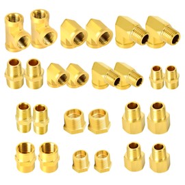 GASHER 26PCS Brass Pipe Fitting Kit, Hex Bushing, Reducer Adapter, Hex Nipple, 90 Degree Barstock Street Elbow