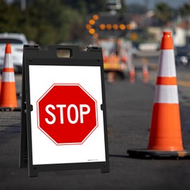 Stop Sidewalk Sign Kit, 18x24 Inches, With A Frame Stand, Made in USA