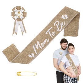 Jeffdad Neutral Burlap Mom to Be Sash Dad to Be Pin Baby Shower Decorations, Burlap Mommy to Be Sash Baby Shower Corsage for Gender Reveals Party Decorations for Pregnant Keepsake Gifts
