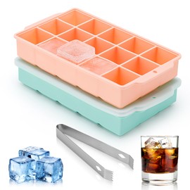 Reespring Ice Cube Tray, Ice Tray for Freezer with Lid, 2 Pack Silicone Ice Cube Trays for Freezer with15 Flexible Easy Release Ice Trays