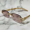 Rhinestone Rimless Sunglasses Vintage Hip Hop Shades Men Light Brown