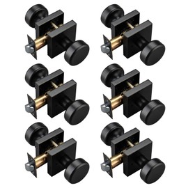 STARPY 6 Pack Black Door Knobs with Square Rosette, Interior Door Handles for Bath & Bed, Heavy Duty Door Knob with Lock