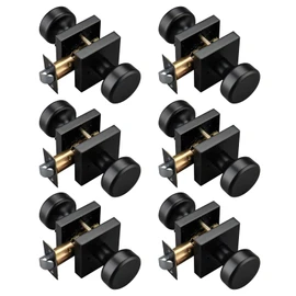 STARPY 6 Pack Black Door Knobs with Square Rosette, Interior Door Handles for Bath & Bed, Heavy Duty Door Knob with Lock