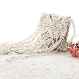 U Scinan Boho Cotton Rope Beach Bag Handwoven Straw Crossbody Purse Women Lightweight Summer Tassels Vacation Travel Shoulder Bag