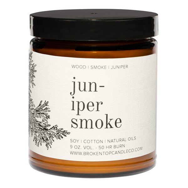 Broken Top - Juniper Smoke|9 oz. Wood, Smoke & Juniper. Pure Soy Wax Candle. 50-Hour Burn Time. Natural Cotton Wick, Vegan, No Parabens, No Phthalates